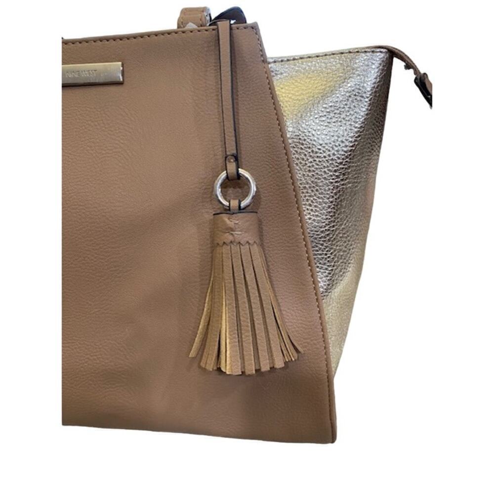 NINE WEST Taupe/Gold Faux-Leather Women's Satchel Bag NEW - Picture 5 of 11